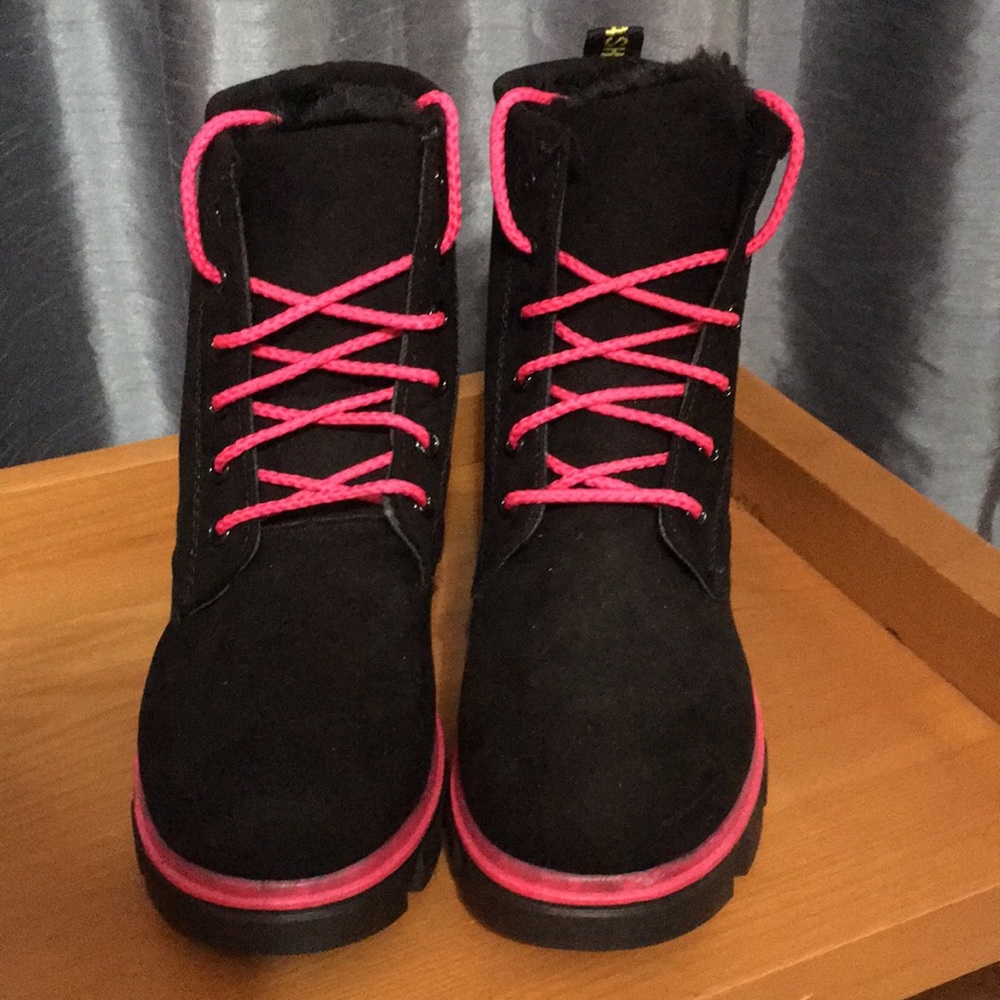 Black Suede Fur lined Combat Boots